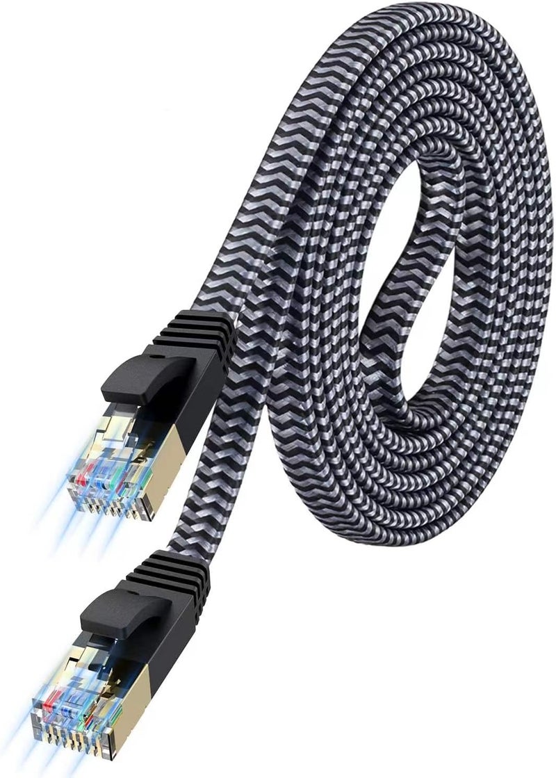 MORELECS Cat 7 Ethernet Cable 30 ft, Nylon Braided Cat 7 Internet Cable 30 ft Ethernet Cable RJ45 Network Cable Cat7 LAN Cable for PC Mac Router Laptop - Image 1